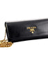 Prada Black Vitello Move Leather Chain Crossbody Wallet Clutch available at Queen Bee of Beverly Hills