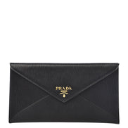 Prada Black Vitello Move Leather Long Envelope Wallet available at Queen Bee of Beverly Hills