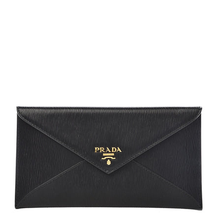 Prada Black Vitello Move Leather Long Envelope Wallet available at Queen Bee of Beverly Hills