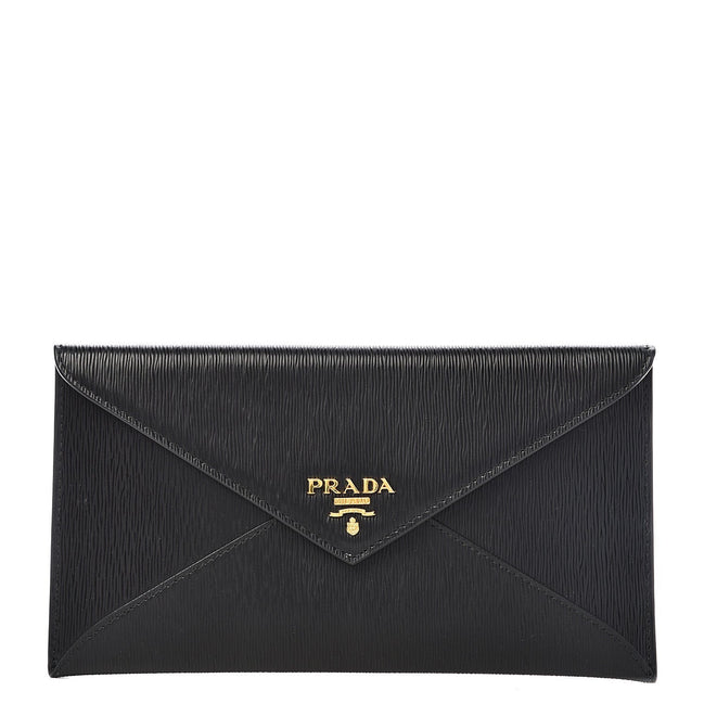 Prada Black Vitello Move Leather Long Envelope Wallet available at Queen Bee of Beverly Hills