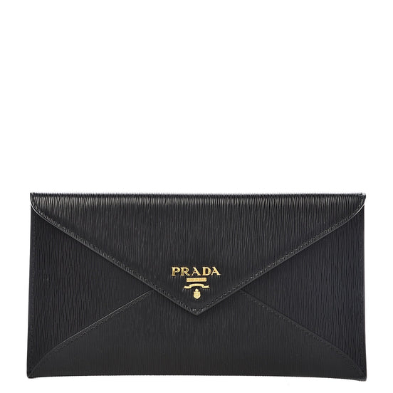Prada Black Vitello Move Leather Long Envelope Wallet available at Queen Bee of Beverly Hills