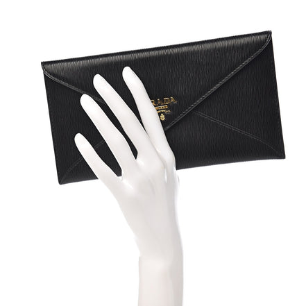 Prada Black Vitello Move Leather Long Envelope Wallet available at Queen Bee of Beverly Hills