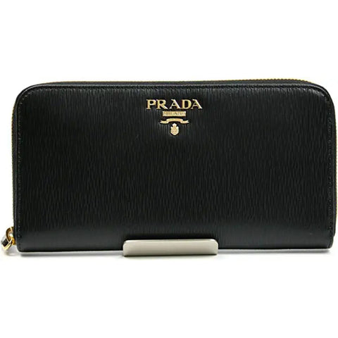 Prada Black Vitello Move Leather Zip Around Wallet 1ML506 at_Queen_Bee_of_Beverly_Hills