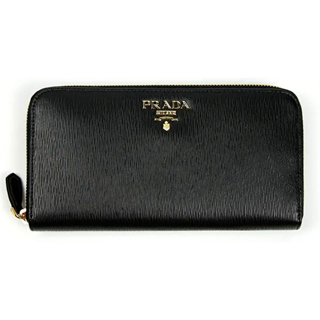 Prada Black Vitello Move Leather Zip Around Wallet 1ML506 at_Queen_Bee_of_Beverly_Hills