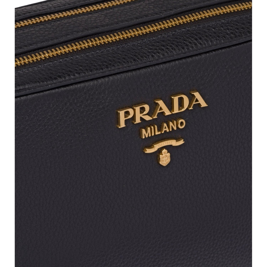 New Prada Argilla Grey Vitello Phenix Leather Double Zip Crossbody Bag  1BH079 