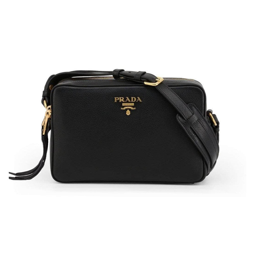 Prada Black Vitello Phenix Leather Double Zip Cross Body Bag
