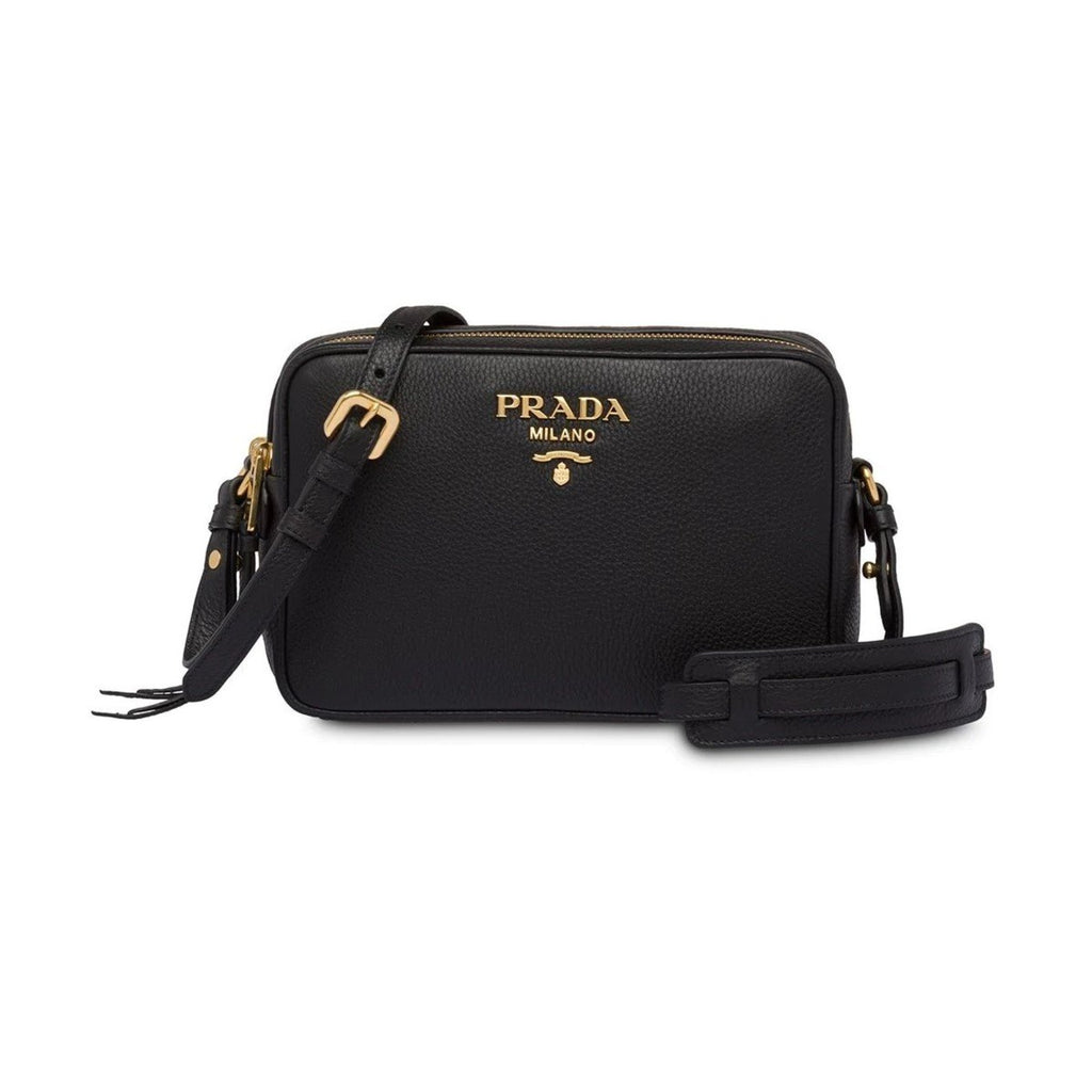 Prada Vitello Phenix Black Leather Flap Crossbody Bag 1BD163 in 2023