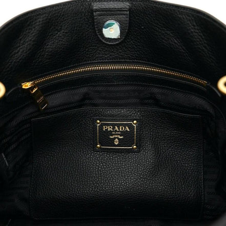 Prada Black Vitello Phenix Leather Shopping Tote Bag available at Queen Bee of Beverly Hills