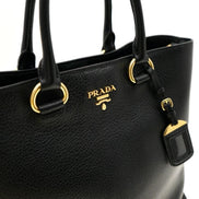 Prada Black Vitello Phenix Leather Shopping Tote Bag available at Queen Bee of Beverly Hills