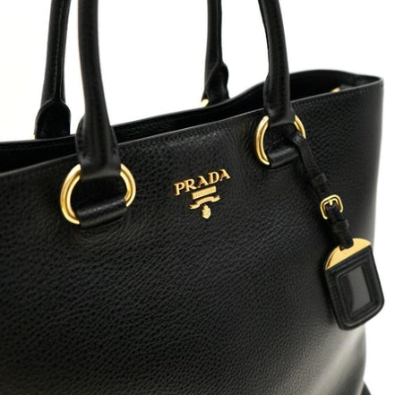 Prada Black Vitello Phenix Leather Shopping Tote Bag available at Queen Bee of Beverly Hills