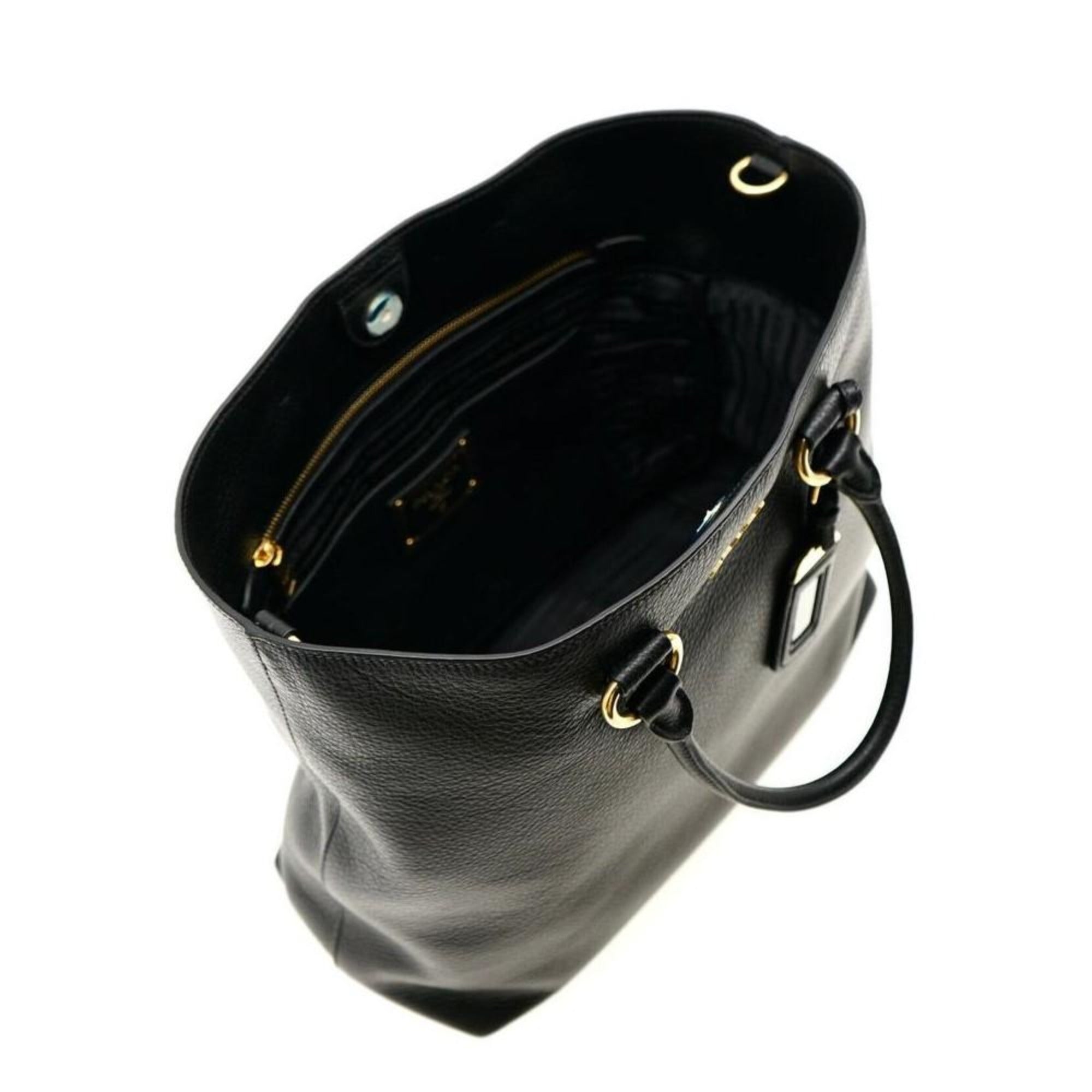 Prada Black Vitello Phenix Leather Shopping Tote Bag available at Queen Bee of Beverly Hills