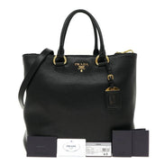 Prada Black Vitello Phenix Leather Shopping Tote Bag available at Queen Bee of Beverly Hills