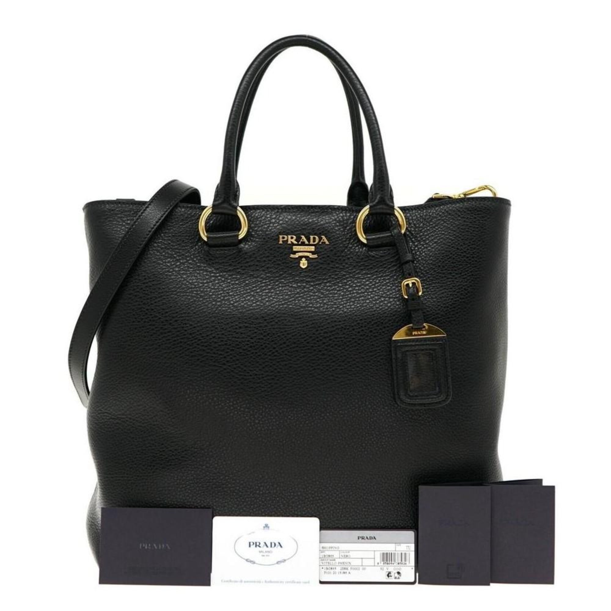 Prada Black Vitello Phenix Leather Shopping Tote Bag available at Queen Bee of Beverly Hills
