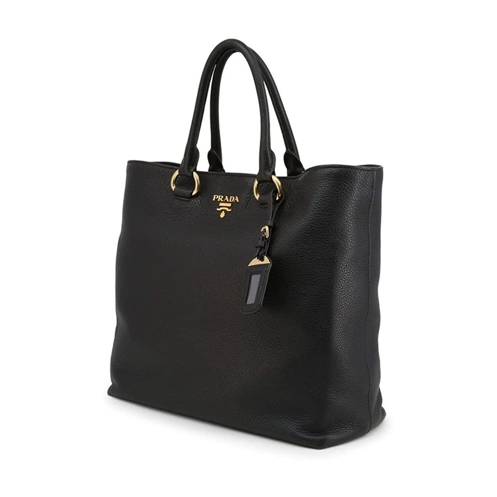 Prada Black Vitello Phenix Leather Shopping Tote Bag available at Queen Bee of Beverly Hills