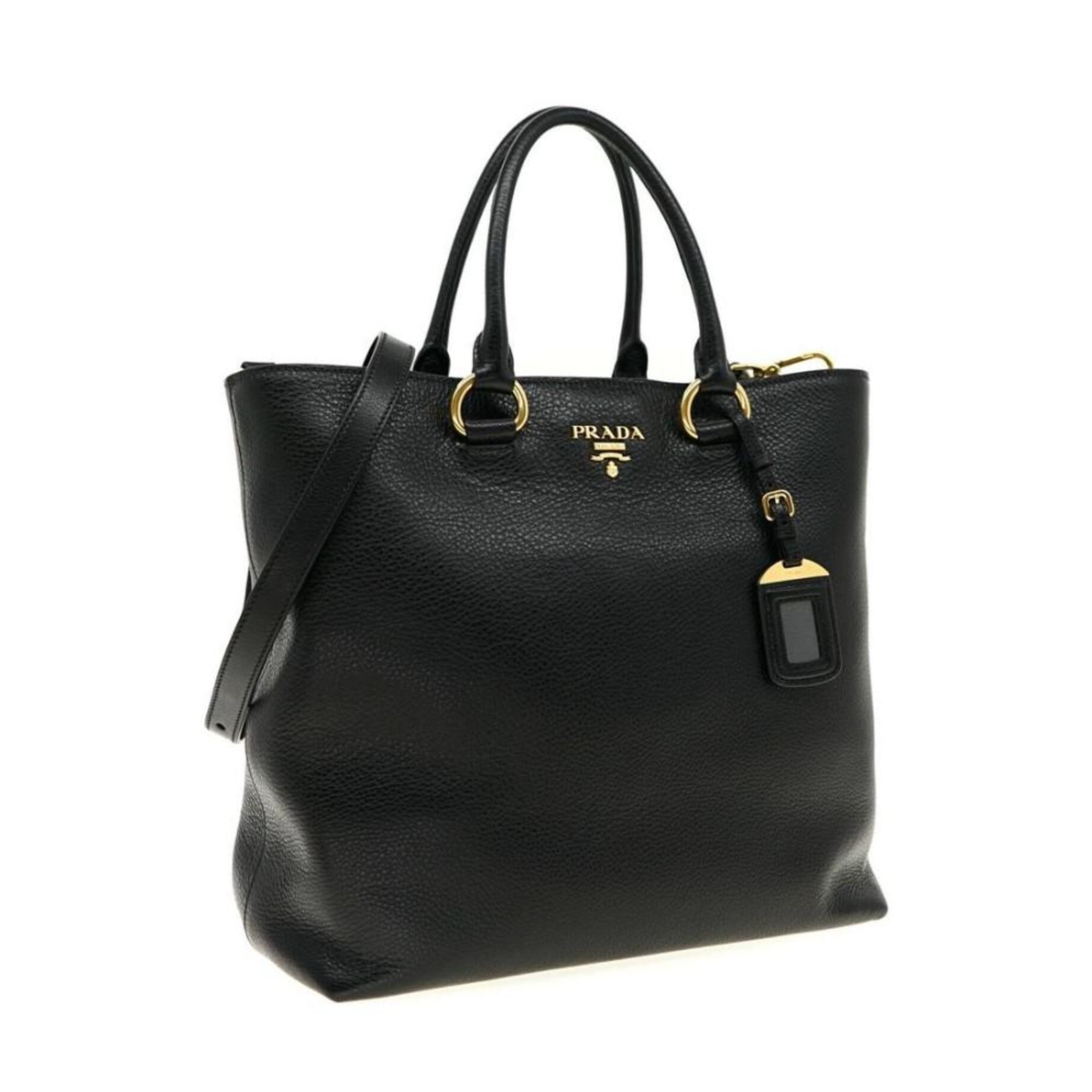 Prada Black Vitello Phenix Leather Shopping Tote Bag available at Queen Bee of Beverly Hills