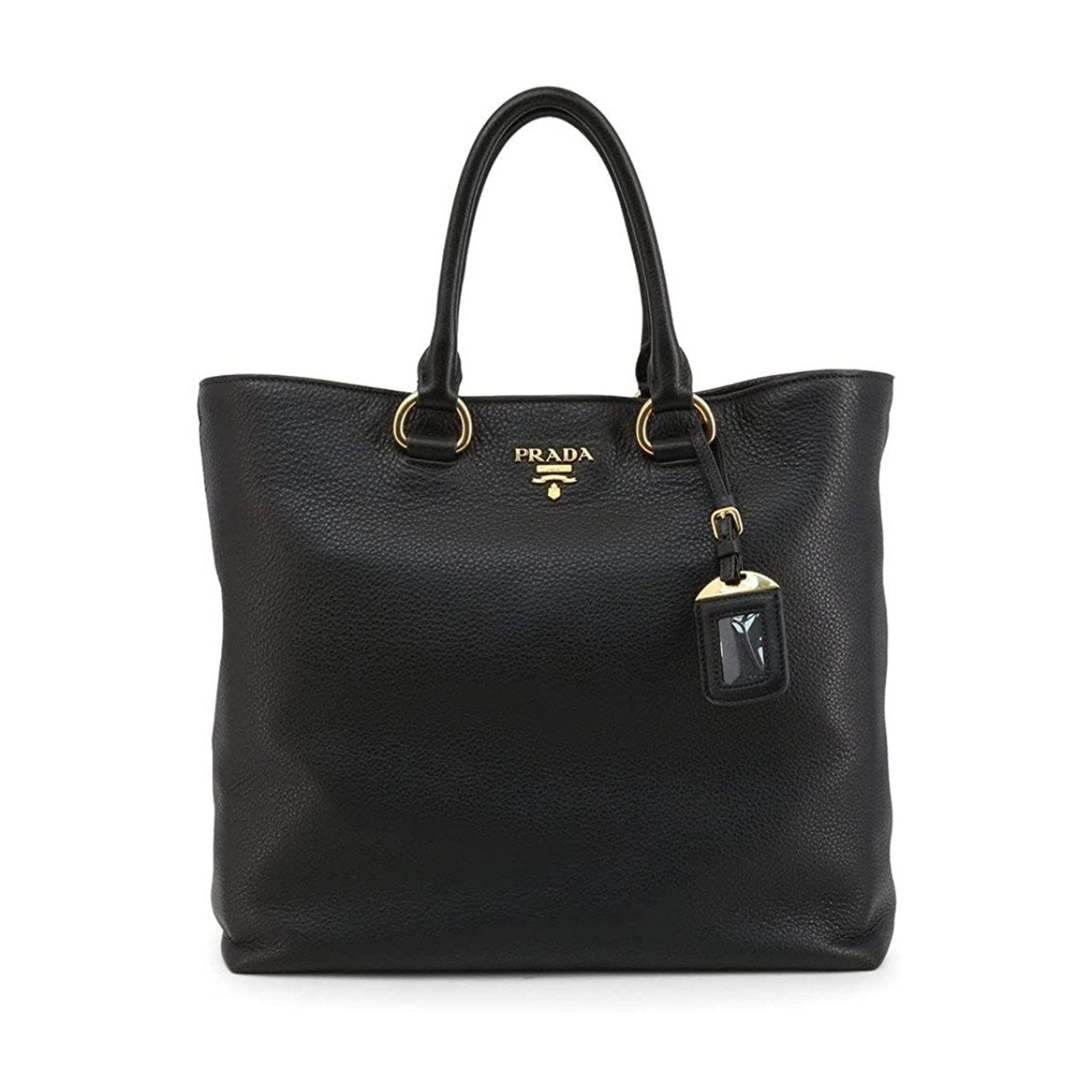 Prada Black Vitello Phenix Leather Shopping Tote Bag available at Queen Bee of Beverly Hills