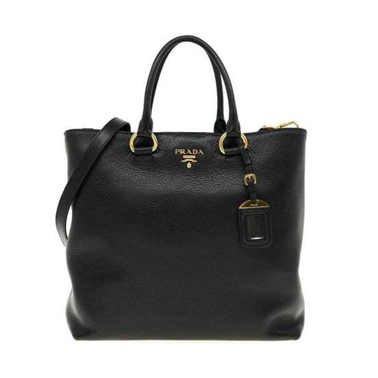 Prada Black Vitello Phenix Leather Shopping Tote Bag available at Queen Bee of Beverly Hills