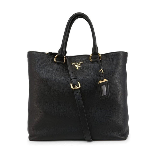 Prada Black Vitello Phenix Leather Shopping Tote Bag available at Queen Bee of Beverly Hills