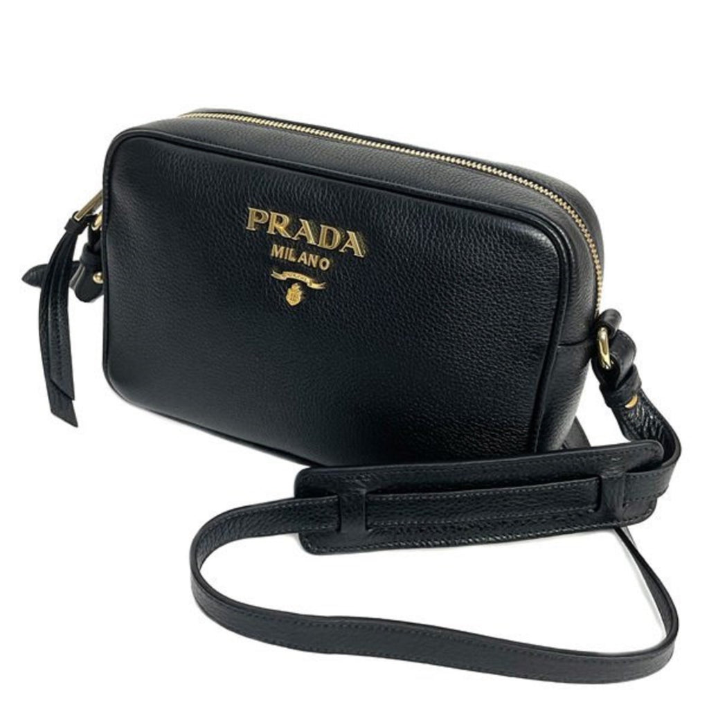 Prada Black Vitello Phenix Leather Shoulder Camera Bag 1BH103