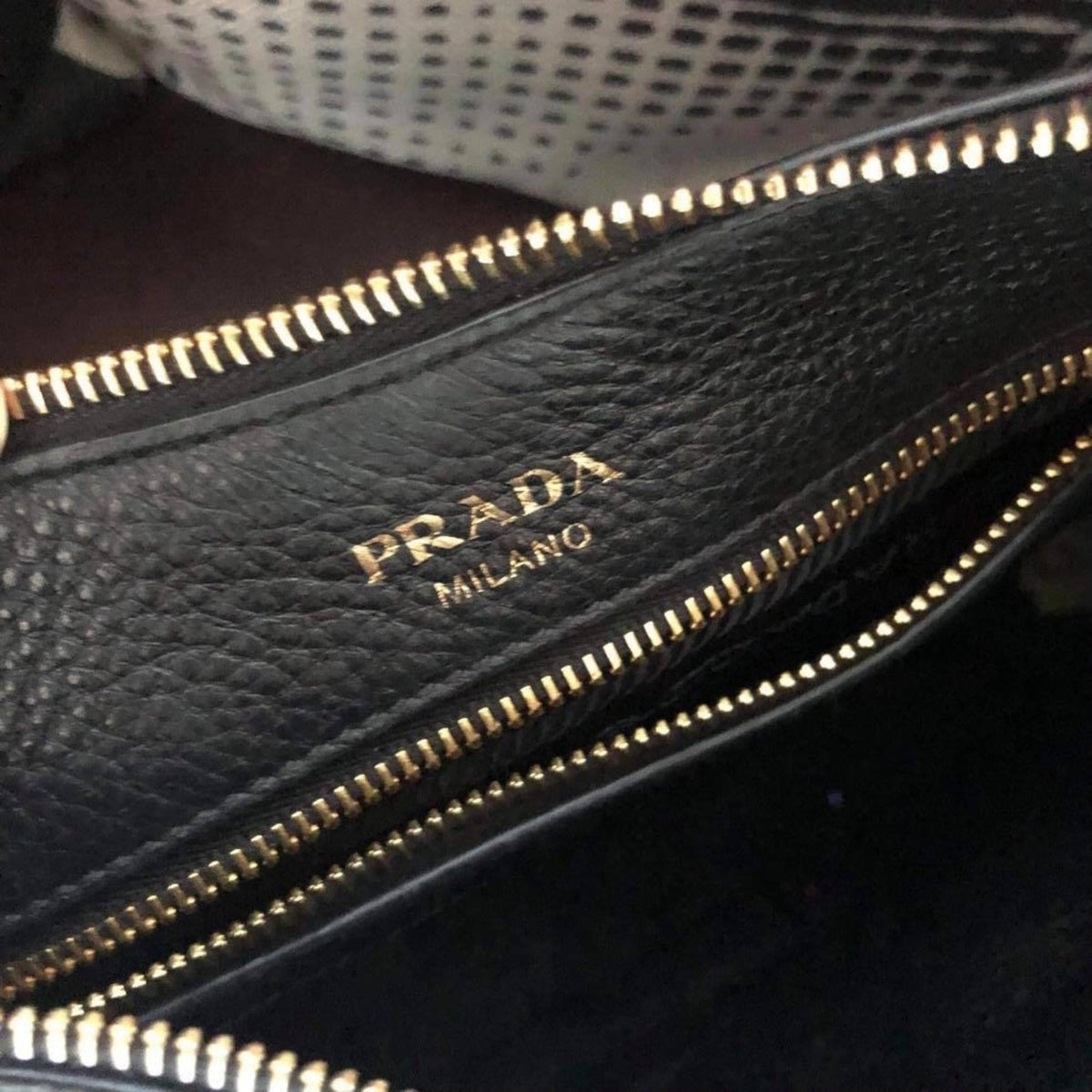 Prada Black Vitello Phenix Leather Web Stripe Strap Crossbody 
