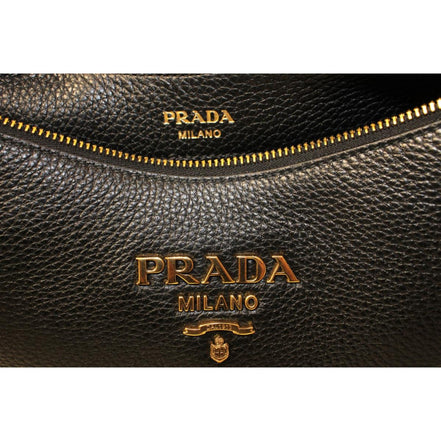 Prada Black Vitello Phenix Leather Web Stripe Strap Crossbody available at Queen Bee of Beverly Hills