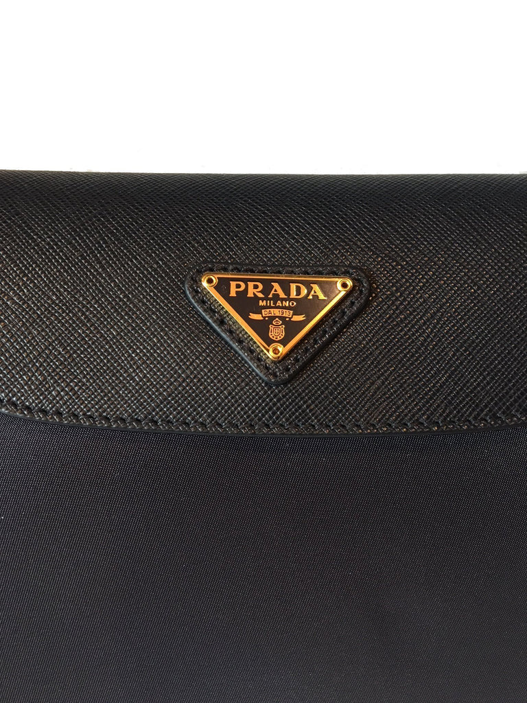 Prada Tessuto Nylon Saffiano Trim Chain Black Cross Body Bag 1BH085 – Queen  Bee of Beverly Hills