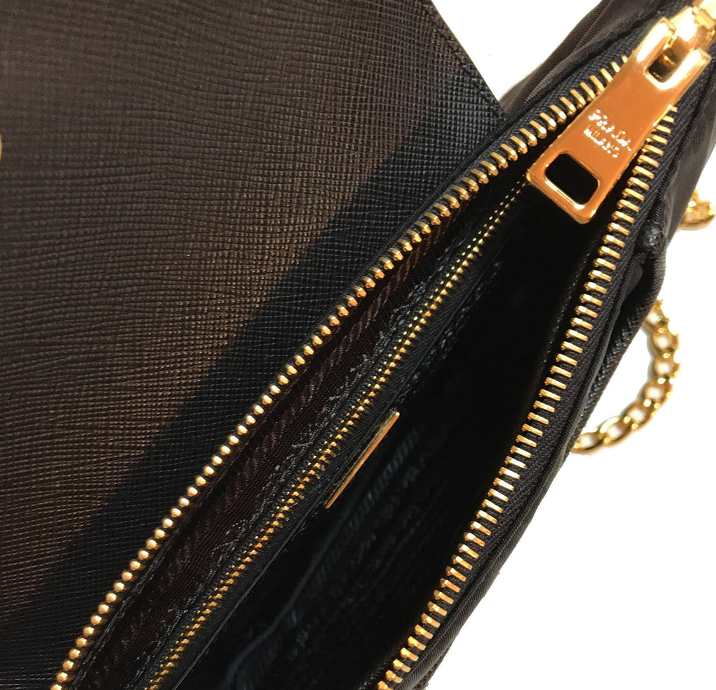 PRADA Black Women's Tessuto Saffiano Nylon Chain Cross Body Bag Handbag 1BH085 at_Queen_Bee_of_Beverly_Hills