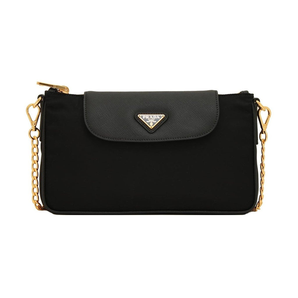 Prada Tessuto Nylon Saffiano Trim Chain Black Cross Body Bag 1BH085 – Queen  Bee of Beverly Hills