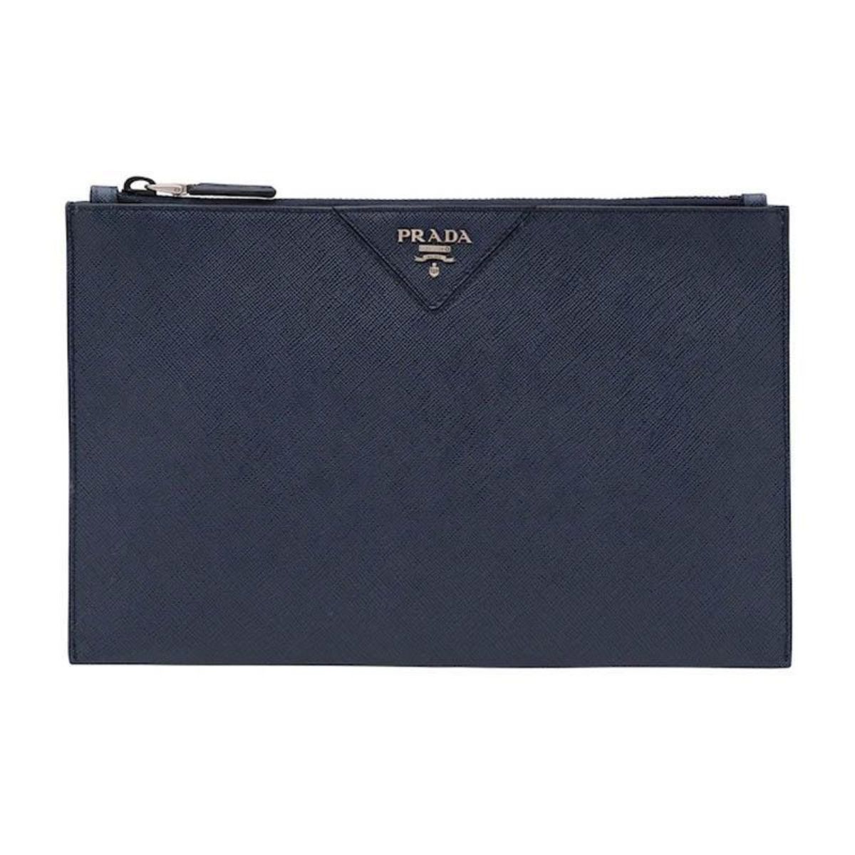 Prada Blue Saffiano Leather Briefcase Clutch 2NG05V at_Queen_Bee_of_Beverly_Hills
