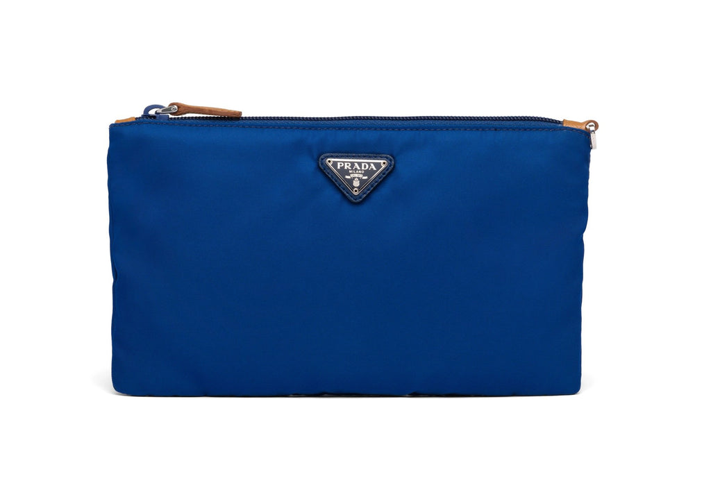 Prada Tessuto Clutch Saffiano Nylon Navy Blue in Leather/Nylon