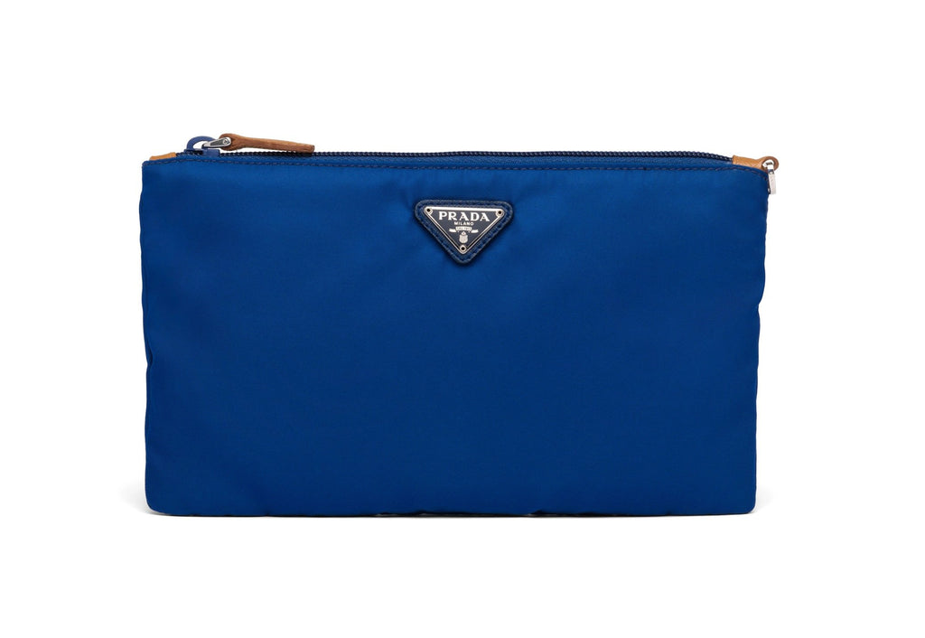 Prada Blue Tessuto Nylon Pouch Wristlet Clutch Silver – Queen Bee of  Beverly Hills