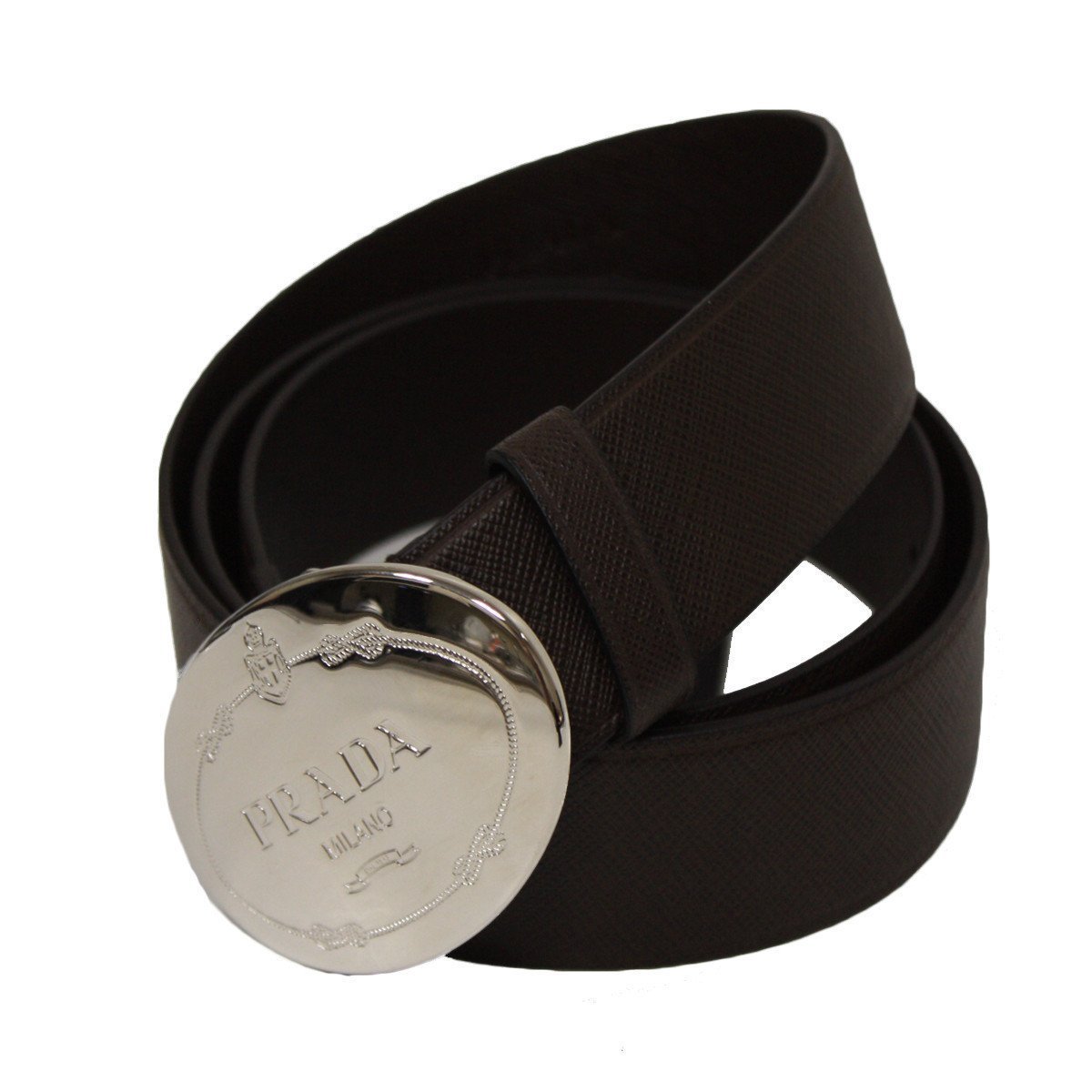 Prada Brown Saffiano Leather Belt with Silver Prada Belt Buckle 2CM046 Size 100 / 40 at_Queen_Bee_of_Beverly_Hills