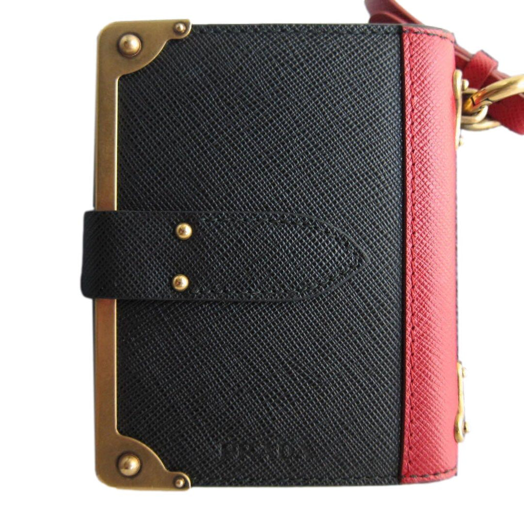 Prada Cahier Black Red Saffiano Leather Notebook Bag Charm 1TL043 at_Queen_Bee_of_Beverly_Hills