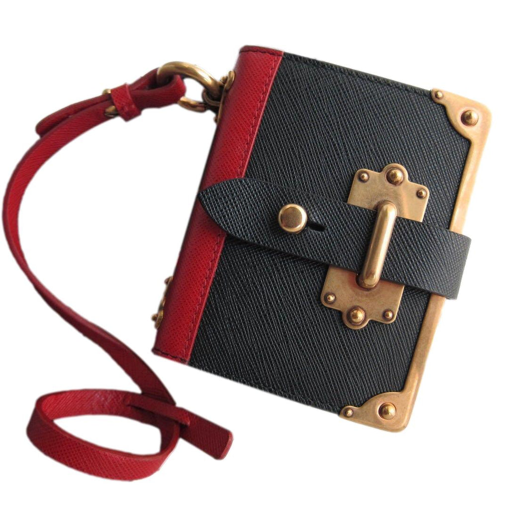 Prada Black Saffiano Leather Wallet on Chain Cahier Clutch Bag
