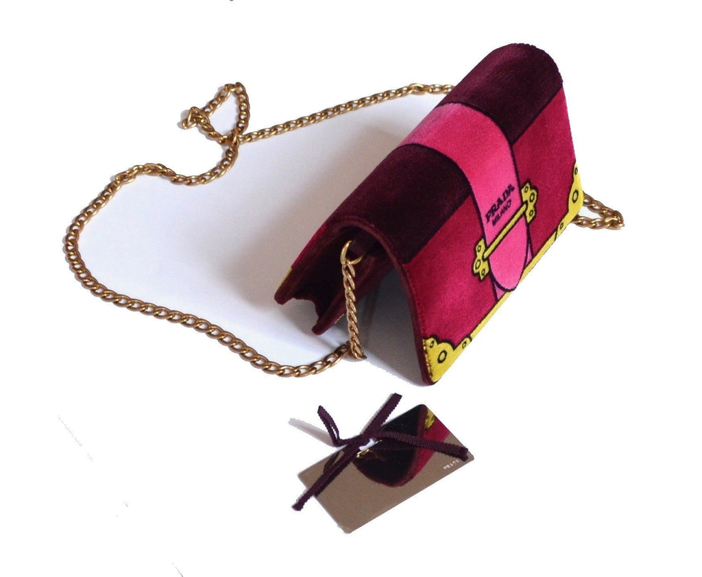 Prada Cahier Velvet Bag Clutch Bag Red Amarena Chain Handbag 1BP011 at_Queen_Bee_of_Beverly_Hills