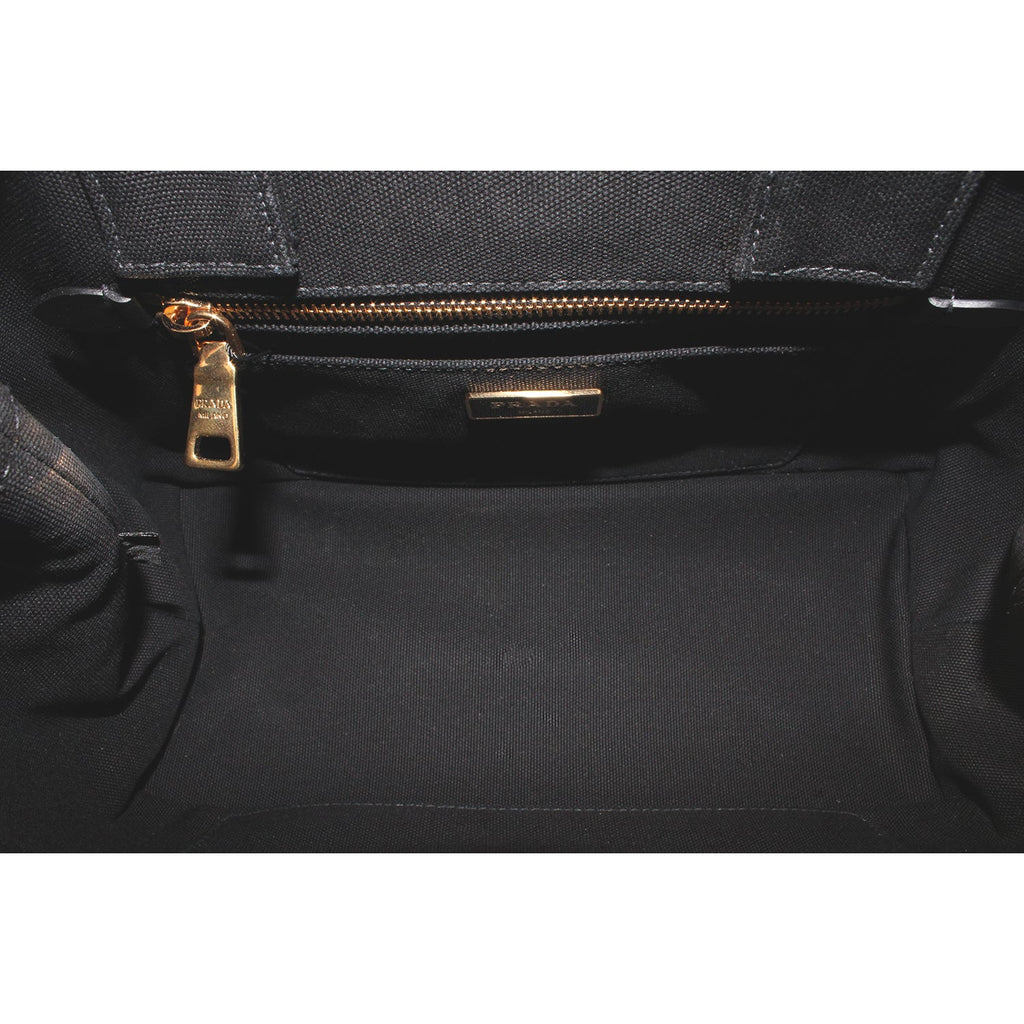 Prada Canapa Beige Woven Straw Black Canvas Trim Tote Handbag 1BG155 at_Queen_Bee_of_Beverly_Hills