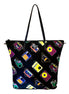 Prada Cassette Print Black Nylon Convertible Shopping Tote Handbag available at Queen Bee of Beverly Hills