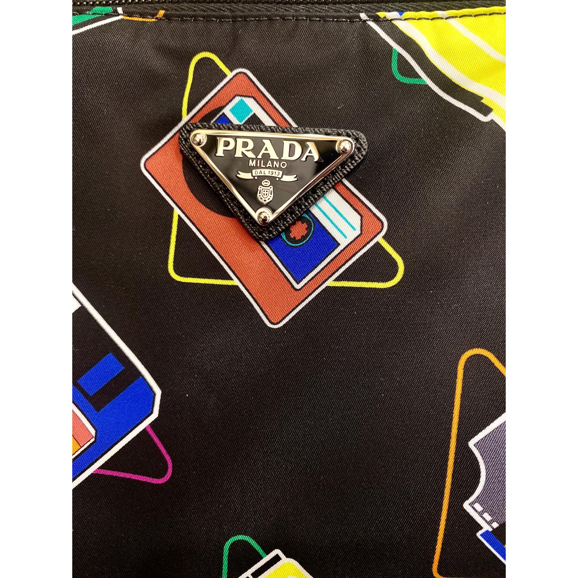 Prada Cassette Print Black Nylon Convertible Shopping Tote Handbag available at Queen Bee of Beverly Hills