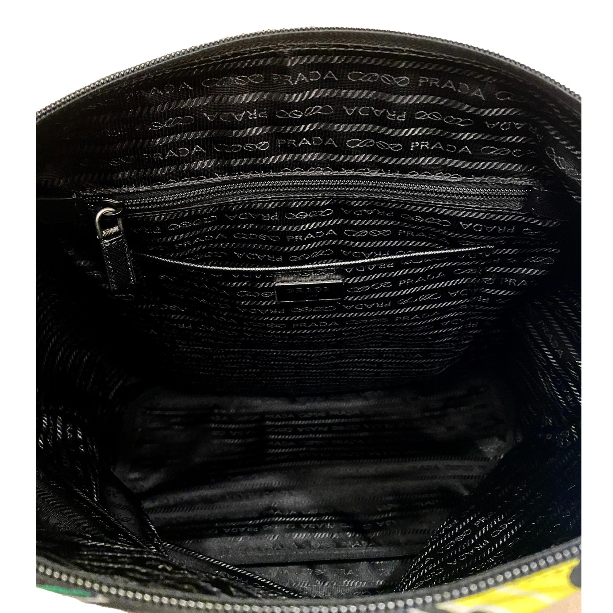 Prada Cassette Print Black Nylon Convertible Shopping Tote Handbag available at Queen Bee of Beverly Hills