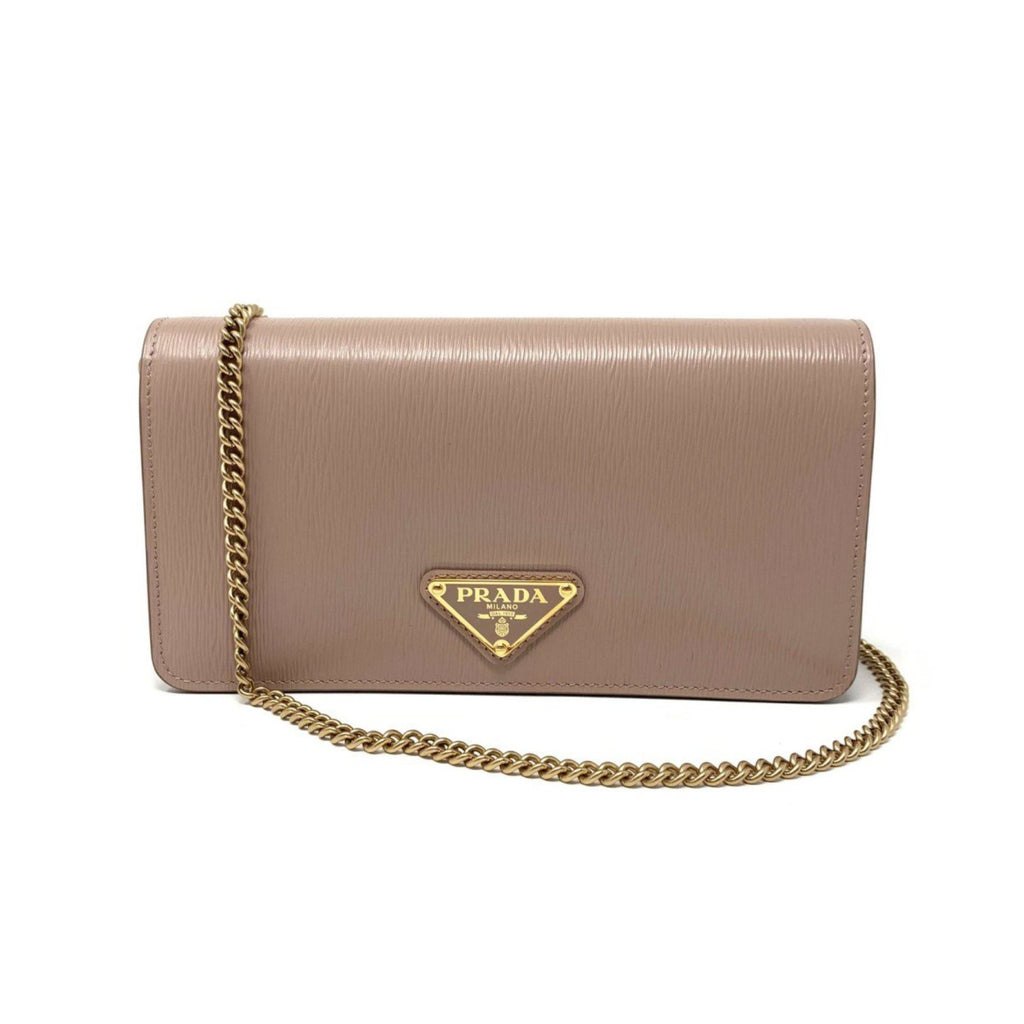 Prada Cipria Beige Vitello Move Leather Small Wallet on Chain