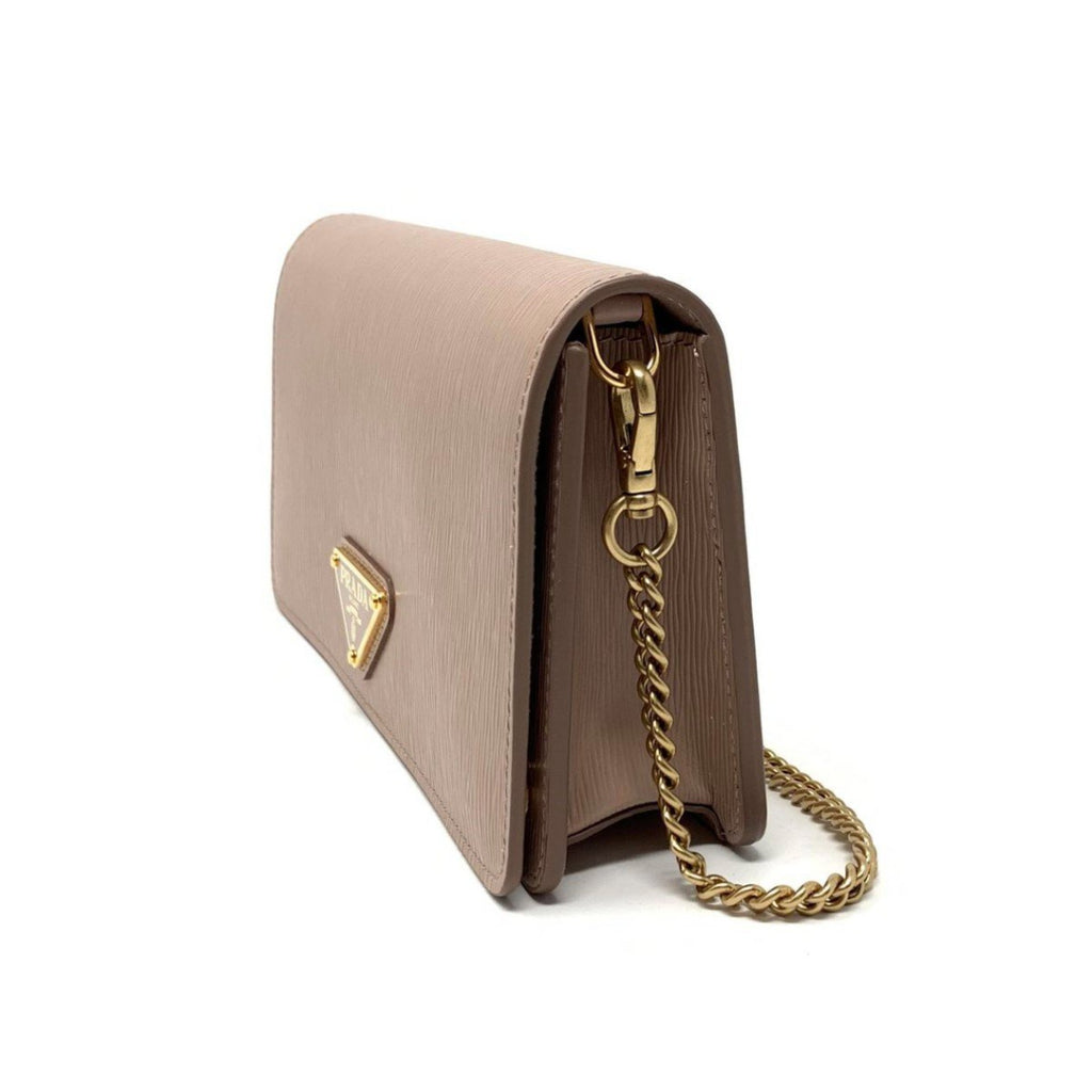 Prada Cipria Beige Vitello Move Leather Small Wallet on Chain