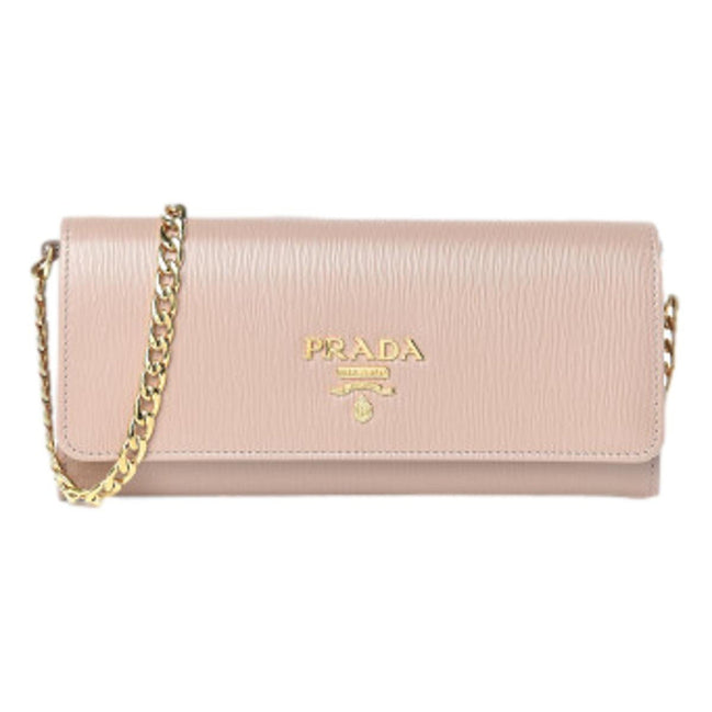 Prada Cipria Beige Vitello Move Leather Chain Wallet Crossbody available at Queen Bee of Beverly Hills