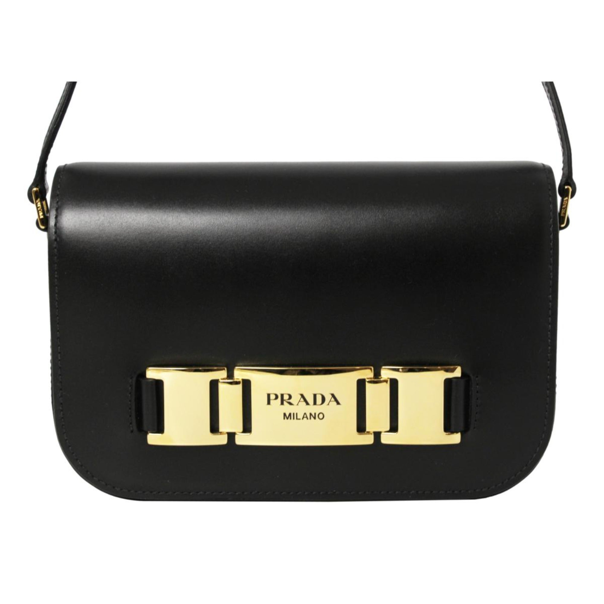 Prada City Calf Leather Black Crossbody Flap Bag available at Queen Bee of Beverly Hills