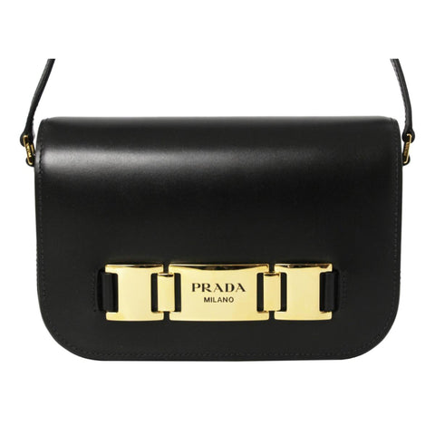 Prada City Calf Leather Black Crossbody Flap Bag available at Queen Bee of Beverly Hills