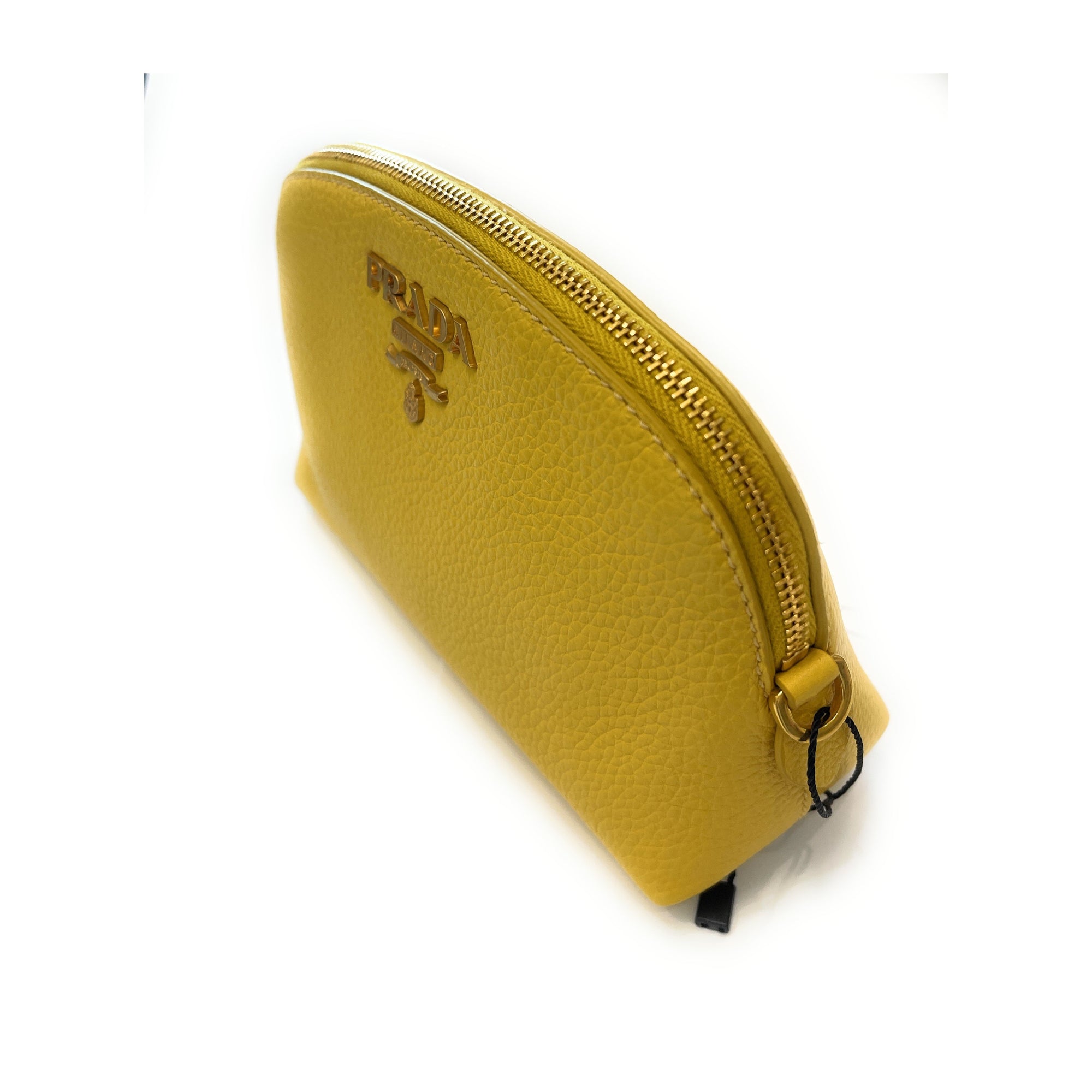 Prada Contenitore Yellow Vitello Daino Pouch Vanity Cosmetic Case 1ND005 at_Queen_Bee_of_Beverly_Hills