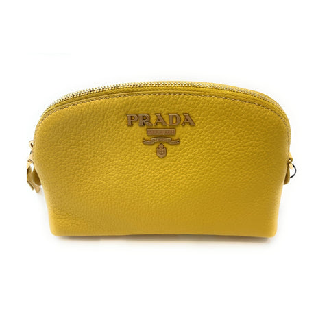 Prada Contenitore Yellow Vitello Daino Pouch Vanity Cosmetic Case 1ND005 at_Queen_Bee_of_Beverly_Hills