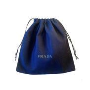 Prada Dust Bag Cover Drawstring Navy Blue Logo Flannel Velour Fabric Medium available at Queen Bee of Beverly Hills