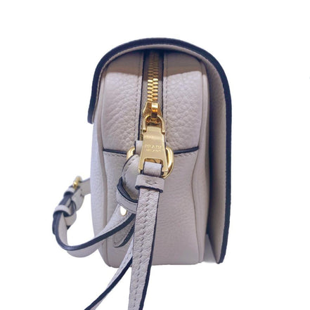 Prada Flap Vitello Phenix Ivory Leather Cross Body Bag available at Queen Bee of Beverly Hills