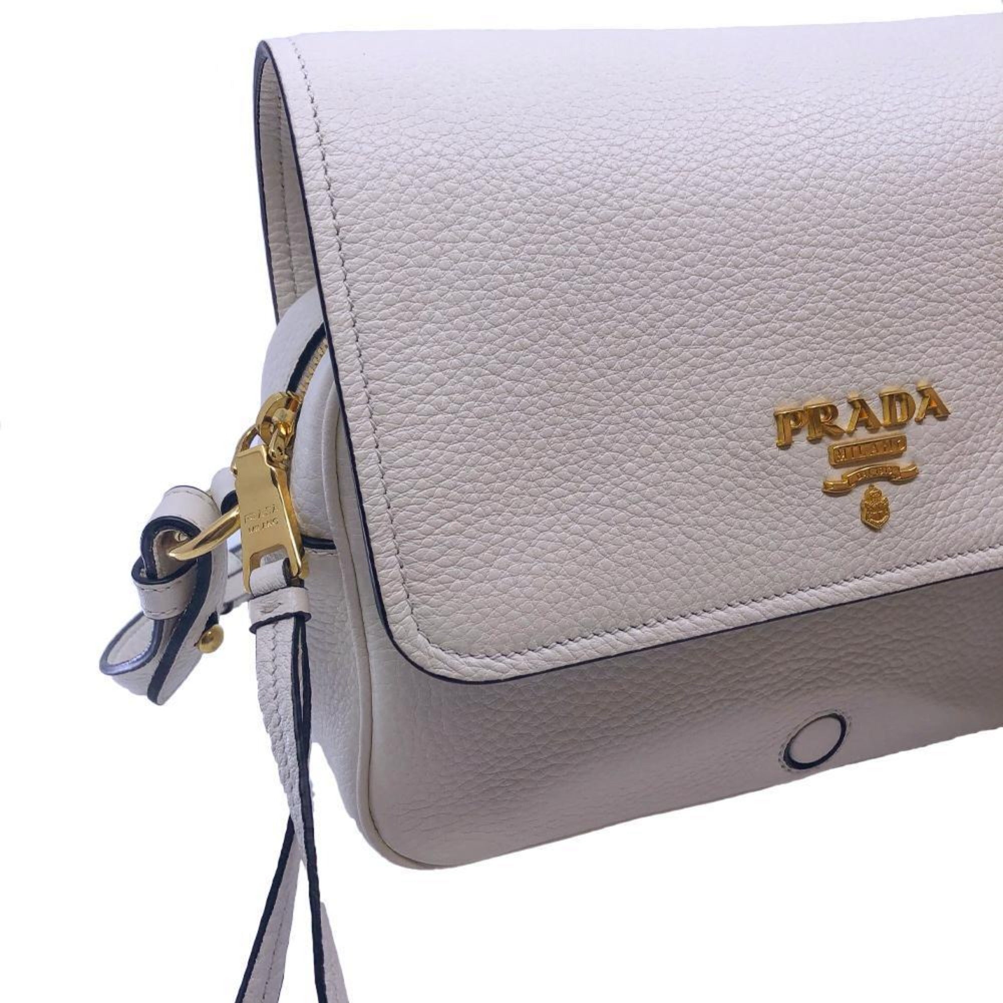 Prada Flap Vitello Phenix Ivory Leather Cross Body Bag available at Queen Bee of Beverly Hills
