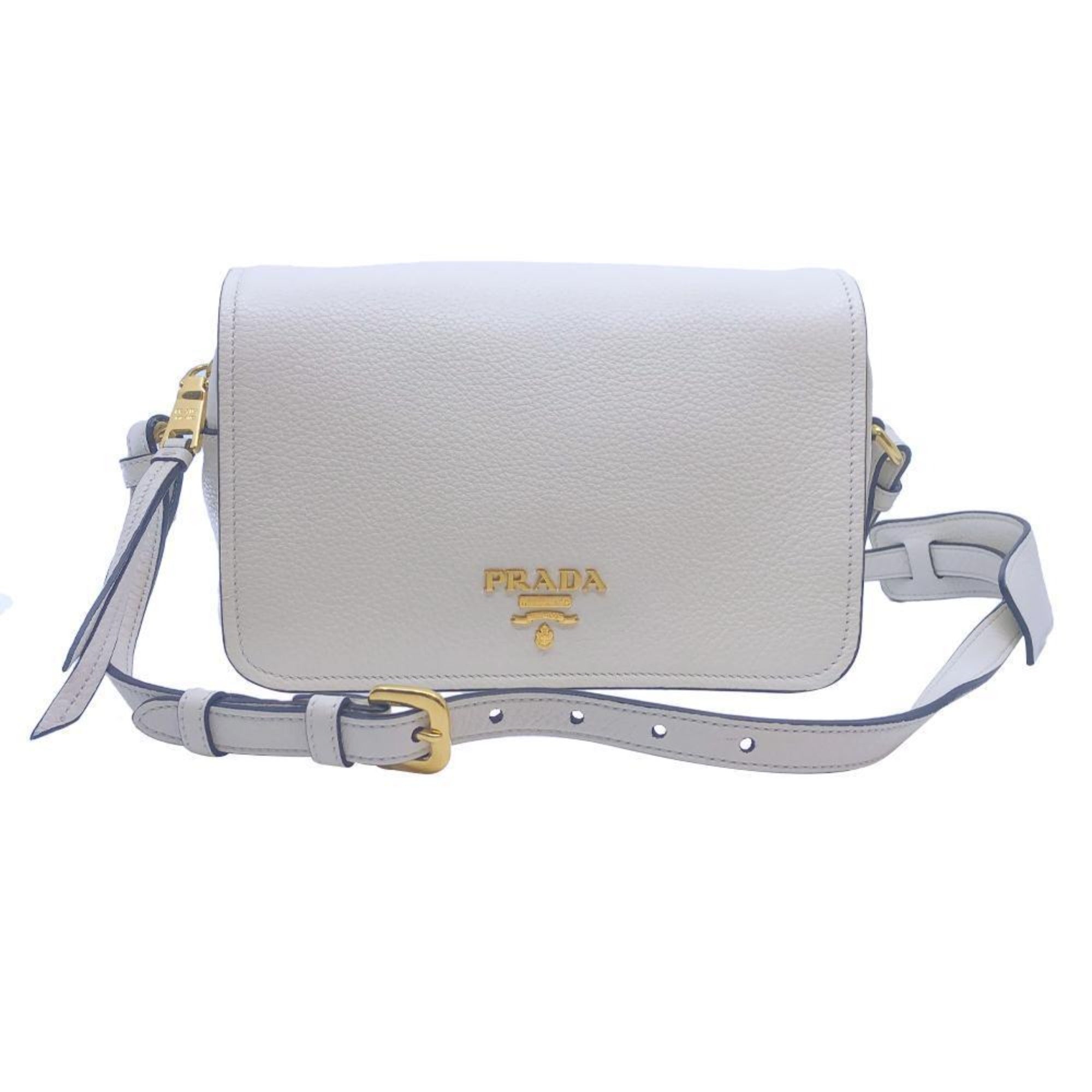 Prada Flap Vitello Phenix Ivory Leather Cross Body Bag available at Queen Bee of Beverly Hills